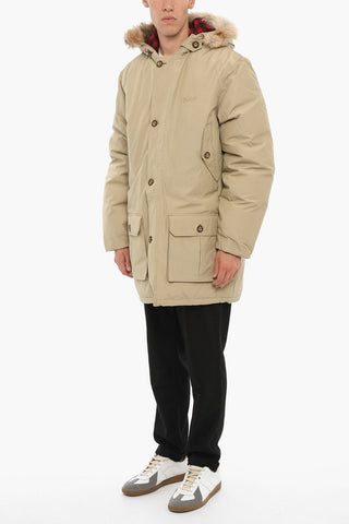 Solid Color MNS ARCTIC Utility Down Jacket with Real Fur Detail