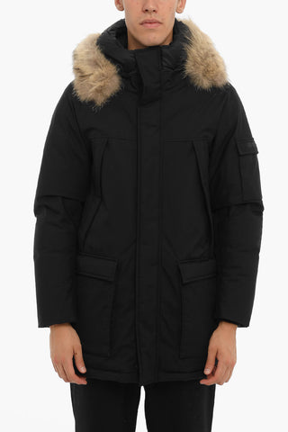 THE TETON Solid Color Utility Down Jacket with Hidden Closure and Real Fur Detail