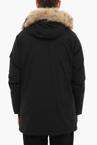 THE TETON Solid Color Utility Down Jacket with Hidden Closure and Real Fur Detail