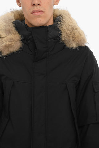 THE TETON Solid Color Utility Down Jacket with Hidden Closure and Real Fur Detail