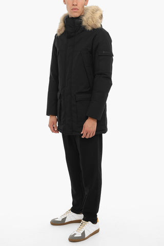 THE TETON Solid Color Utility Down Jacket with Hidden Closure and Real Fur Detail