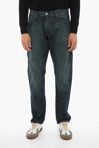 Jeans Stonewashed a Vita Regolare con Cuciture a Vista 19cm