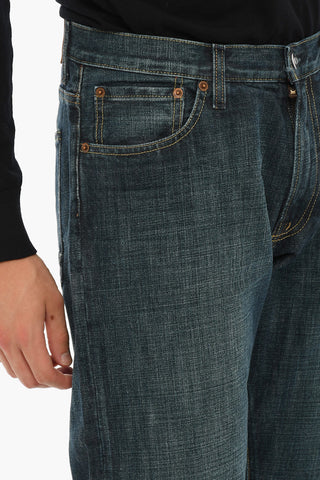 Jeans Stonewashed a Vita Regolare con Cuciture a Vista 19cm