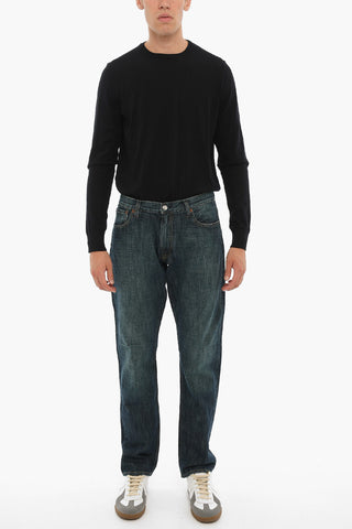 Jeans Stonewashed a Vita Regolare con Cuciture a Vista 19cm