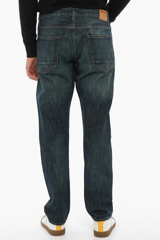 Jeans Stonewashed a Vita Regolare con Cuciture a Vista 19cm
