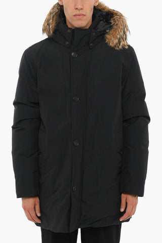 Cotton and Nylon SOUTH BAY Down Jacket with Real Fur Finishes
