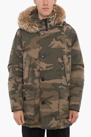 Camouflage Down Jacket with Detachable Real Fur Trim