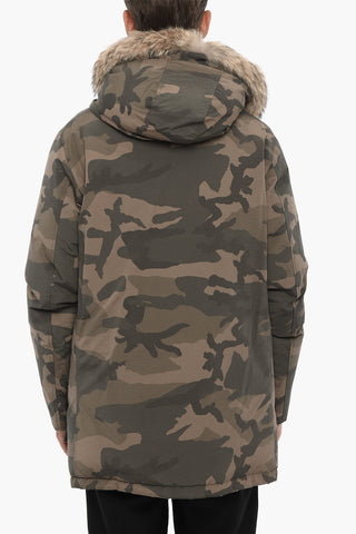 Camouflage Down Jacket with Detachable Real Fur Trim