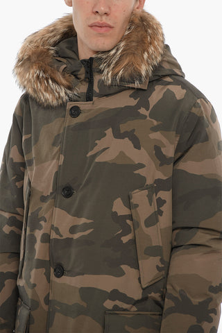 Camouflage Down Jacket with Detachable Real Fur Trim