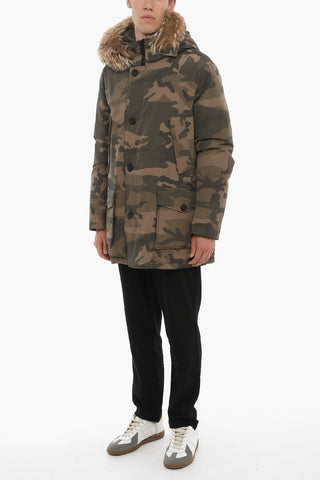 Camouflage Down Jacket with Detachable Real Fur Trim