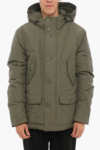 4 Pockets SHORT EBONY Padded Jacket with Logoed Buttons