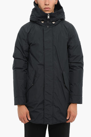 Hooded MARINE Down Jacket with Hidden Closure