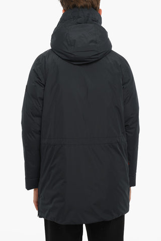 Hooded MARINE Down Jacket with Hidden Closure