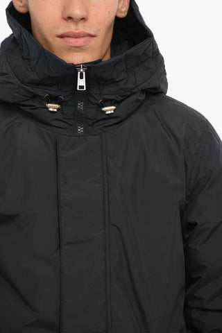 Hooded MARINE Down Jacket with Hidden Closure
