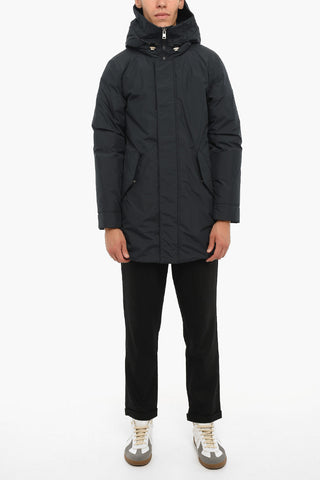 Hooded MARINE Down Jacket with Hidden Closure