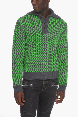 Polo Neck Chenille Wire and Wool Pullover