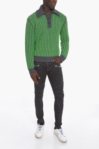 Polo Neck Chenille Wire and Wool Pullover