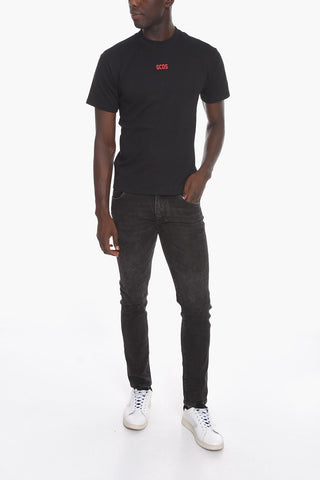 T-Shirt Girocollo in Cotone con Logo in Rilievo