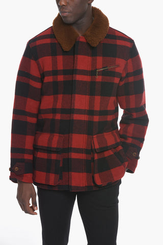 POLO Shearling Coat with Plaid-check Pattern