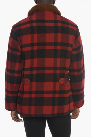 POLO Shearling Coat with Plaid-check Pattern