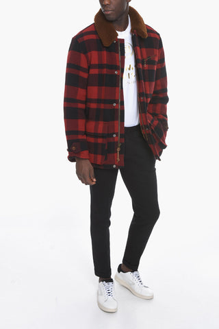POLO Shearling Coat with Plaid-check Pattern