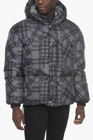 Oversized Puffer Jacket with All-over Check Pattern