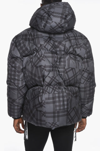Oversized Puffer Jacket with All-over Check Pattern