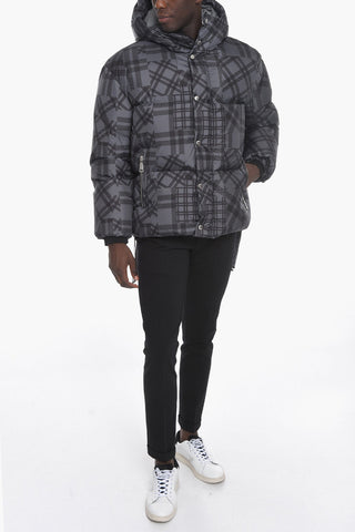 Oversized Puffer Jacket with All-over Check Pattern