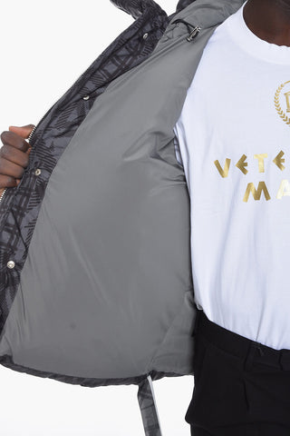 Oversized Puffer Jacket with All-over Check Pattern