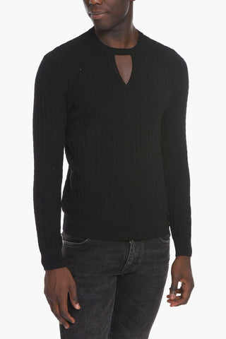 Crew Neck Virgin Wool Sweater with Cut-out