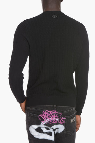 Crew Neck Virgin Wool Sweater with Cut-out
