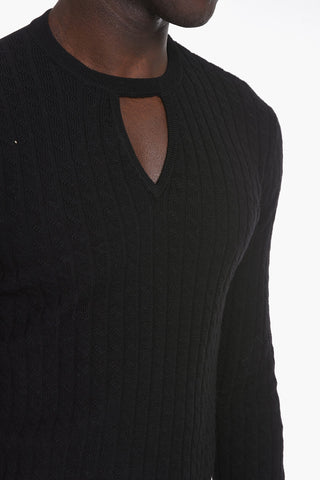 Crew Neck Virgin Wool Sweater with Cut-out