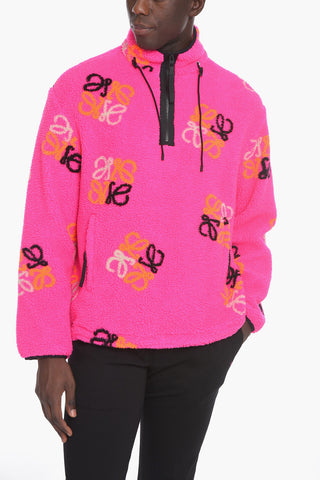 Turtleneck Fleece Jacket with Logo Pattern