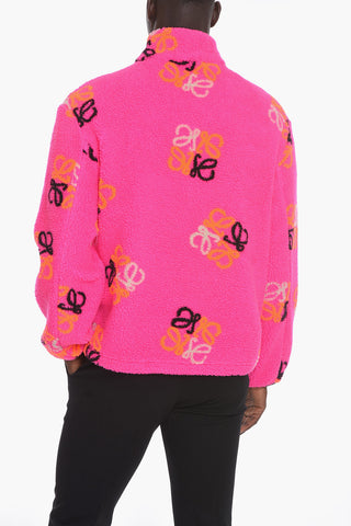 Turtleneck Fleece Jacket with Logo Pattern