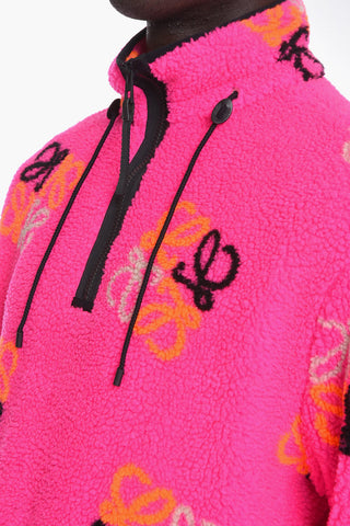 Turtleneck Fleece Jacket with Logo Pattern