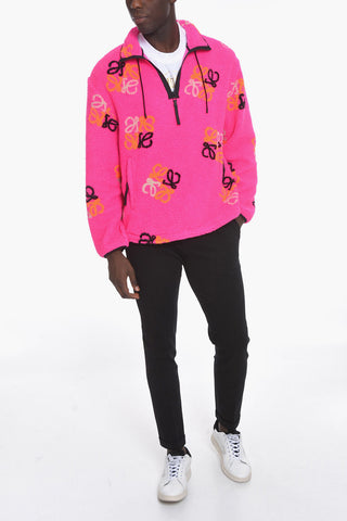 Turtleneck Fleece Jacket with Logo Pattern