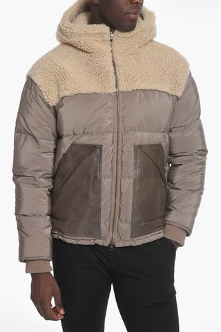 Piumino Shearling con Tasche in Pelle