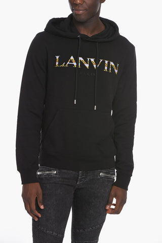 Brushed-cotton Hoodie with Jacquard Logo