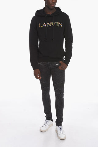 Brushed-cotton Hoodie with Jacquard Logo
