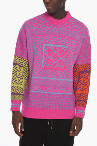 Wool-blend Crewneck Sweater with Jacquard GREQUE Motif