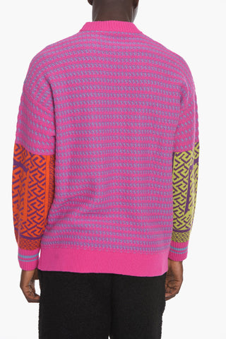 Wool-blend Crewneck Sweater with Jacquard GREQUE Motif