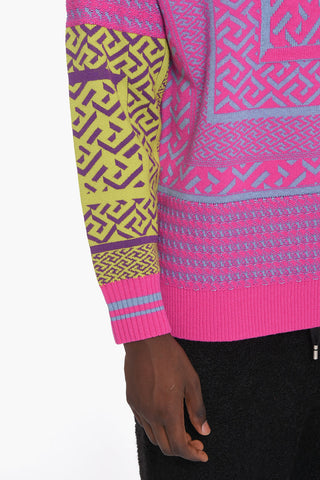 Wool-blend Crewneck Sweater with Jacquard GREQUE Motif