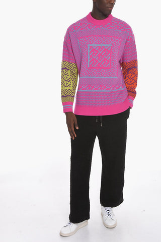 Wool-blend Crewneck Sweater with Jacquard GREQUE Motif