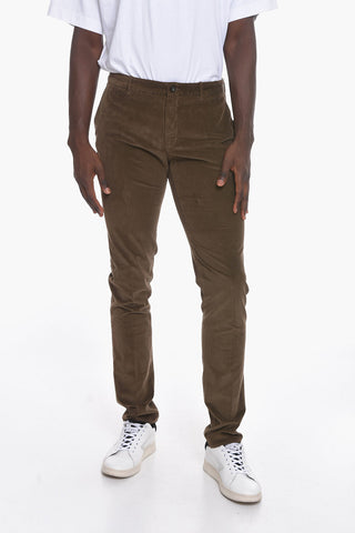 Corduroy Slim Fit Pants with Drawstring Waist