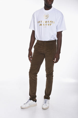Corduroy Slim Fit Pants with Drawstring Waist