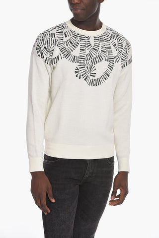 Crew Neck SNAKE WINGS Cotton Blend Sweater