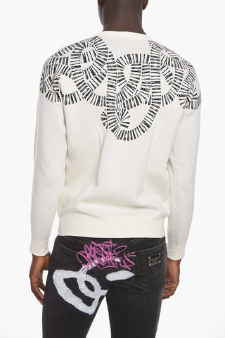 Crew Neck SNAKE WINGS Cotton Blend Sweater