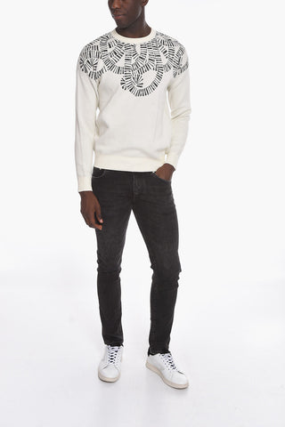 Crew Neck SNAKE WINGS Cotton Blend Sweater
