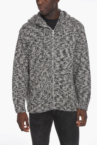 Maglia in Misto Lana con Cappuccio e Zip Frontale