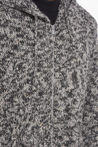 Maglia in Misto Lana con Cappuccio e Zip Frontale